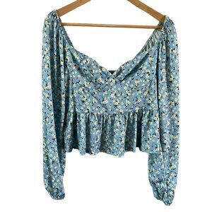 Bloomfield blue floral smocked back crop top ladies size xl